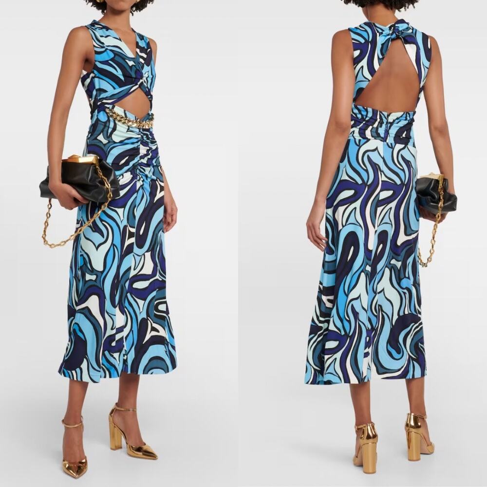 Rebecca Vallance Mira Cutout Midi Dress Womens 10 Blue Chain Detail Colorful